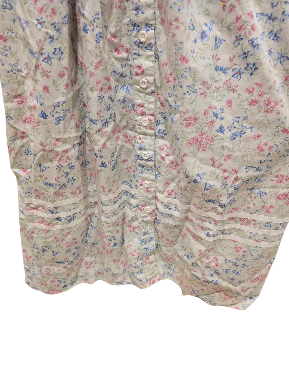 Lanz Of Salzburg Floral Short Sleeve Cotton Nightgown With Tie Waist - Picture 4 of 7